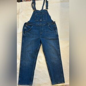 Denim Overalls cropped straight leg pants